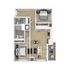 Modern floor plan highlighting 2 spacious bedrooms, stylish open kitchen, cozy living area, and charming balcony.