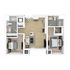 Modern floor plan showcasing 2 bedrooms, an inviting open-concept living area, and a well-equipped kitchen. Featuring two sleek bathrooms and ample closet space, this layout offers comfort and style.
