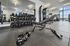 Modern apartment gym with sleek workout equipment, state-of-the-art dumbbells, and panoramic views for an inspiring fitness experience.