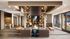 Luxurious modern resident lounge with elegant fireplace, cozy seating, and chic decor under a stunning wood beam ceiling.
