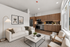 Chic open-concept living space with a cozy sofa, stylish armchairs, and a contemporary kitchen featuring elegant wood cabinetry and sleek stainless steel appliances.
