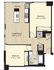 Contemporary apartment floor plan with 2 spacious bedrooms, open kitchen, and living/dining area, including modern amenities.