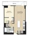Modern floor plan showcasing a spacious living and dining area, cozy bedroom, and a large balcony. Includes a well-appointed kitchen and a luxurious bathroom.