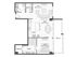 Elegant floor plan featuring a spacious living area, modern kitchen with cooking island, cozy bedroom, and stylish bathroom, complete with a relaxing balcony space.