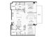 Modern 2D floor plan showcasing 2 bedrooms, an open-concept living and dining area, elegant kitchen, and private relaxation space.