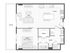 Modern 1-bedroom apartment floor plan showcasing spacious living area, stylish kitchen, relaxing outdoor space, and convenient laundry room.