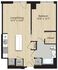 Elegant floor plan featuring a spacious living and dining area, cozy bedroom with a closet, modern kitchen with dishwasher, and a well-equipped bathroom. Includes a washer/dryer and coat closet for added convenience.