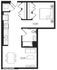 Modern floor plan layout featuring a cozy bedroom with ample closet space, an efficient kitchen, and a combined living-dining area for versatile living.