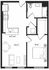 Modern 1-bedroom apartment floor plan featuring open-concept kitchen and living area with full bathroom.