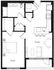 Modern floor plan showcasing a spacious one-bedroom apartment with a stylish open-concept kitchen and living area, complete with a large bathroom and cozy balcony.