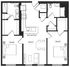 Modern 2D floor plan showcasing a sleek design with two bedrooms, two bathrooms, and an open-concept kitchen-living area, perfect for contemporary living.