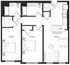 Contemporary floor plan with two spacious bedrooms, stylish open-concept living and dining area, and a modern kitchen, designed for comfortable living.