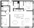 Contemporary floor plan showcasing 2 spacious bedrooms, an inviting open-concept living area with a modern kitchen bar, and a sleek bathroom layout.