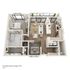 Modern floor plan of a A12 Slate apartment showcasing 1074 sq ft with one bedroom, elegant bathroom, spacious open living area, and gourmet kitchen. Features include large windows, a cozy balcony, and convenient in-unit washer and dryer.