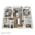 Elegant 3D floor plan of B1 Amber Square, 1276 sq ft featuring 2 bedrooms, stylish kitchen with island, and open living area with floor-to-ceiling windows.