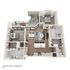 Elegant 3D floor plan of B2 Amber with 2 bedrooms, a cozy living room, modern kitchen, and spacious balcony, 1343 square feet.