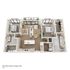 Luxurious B6 Amber open-concept floor plan with spacious 2 bedrooms, stylish living area, and modern kitchen, covering 1414 sq ft.