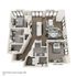 Contemporary floor plan of a spacious 1490 sq ft apartment featuring two bedrooms, two bathrooms, an open-concept living and dining area, and a modern kitchen with island and bar seating, designed for stylish urban living.