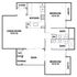 Modern floor plan featuring 2 bedrooms, 2 bathrooms, and an open living room leading to a private deck. Includes ample closet space and a contemporary kitchen layout.