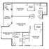 Inviting floor plan showcasing 2 bedrooms with walk-in closets, a welcoming living room, stylish kitchen, dining area, and convenient patio access.