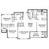 Modern floor plan showcasing 3 bedrooms, open dining and living areas, large kitchen, and a patio with storage space.