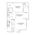 Charming floor plan featuring a spacious living room, cozy bedroom, dining room, and modern kitchen with patio access.