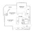 Inviting floor plan showcasing 1 bedroom, spacious living room, dining area, kitchen, and patio. Includes bathroom and ample storage space.