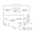 Modern 2D floor plan showcasing 2 spacious bedrooms, open living and dining area, sleek kitchen, and a cozy patio.