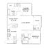 Charming floor plan featuring a master bedroom, open living and dining area, spacious kitchen, and a private patio.