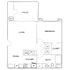 Charming floor plan featuring a spacious bedroom, modern kitchen with dining area, inviting living room, and a private patio.