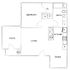 Charming floor plan with 1 bedroom, modern kitchen, cozy living area, and inviting patio.