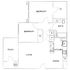 Inviting 2D floor plan featuring 2 bedrooms, a modern kitchen with dining area, cozy living space, and a charming patio.