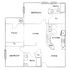 Inviting floor plan with two bedrooms, dual baths, an airy living room, modern kitchen, cozy dining area, and charming patio.