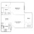 Charming floor plan showcasing a spacious 1-bedroom layout with 12'x14' dimensions, an inviting living room, efficient kitchen, integrated dining space, and a relaxing deck area.