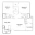 Contemporary floor plan displaying two spacious bedrooms, two bathrooms, an open dining and living area, modern kitchen, and a cozy patio/deck.