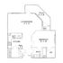 Chic 1-bedroom apartment floor plan featuring an open-concept living and dining area, modern kitchen, luxurious bath, and spacious patio.