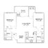 Modern floor plan showcasing two bedrooms, a spacious living room, and a stylish dining area with a patio.