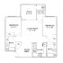 Modern floor plan with 2 spacious bedrooms, open living room, dining area, well-equipped kitchen, and inviting patio.