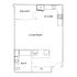 Charming floor plan featuring an open-concept living room, modern kitchen, cozy balcony, and well-designed bathroom with laundry area.