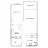 Modern floor plan featuring 1 bedroom, spacious living room with balcony access, well-equipped kitchen, and a full bath.