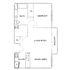 Charming floor plan featuring a spacious bedroom, open living room with balcony access, modern kitchen, and cozy dining area.