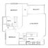 Chic floor plan layout featuring 2 bedrooms, a spacious living room, modern kitchen, and a sunny balcony perspective.