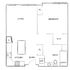 Modern floor plan showcasing a spacious 1-bedroom apartment with an open living area, contemporary kitchen, and a walk-in closet.