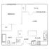 Inviting floor plan showcasing 1 bedroom, cozy living area with patio access, modern kitchen, and well-appointed bath.