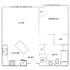 Modern apartment floor plan with open living area, sleek kitchen, and cozy bedroom with walk-in closet.