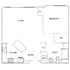 Contemporary floor plan highlighting an open-concept living space with kitchen, spacious bedroom with walk-in closet, and a modern bath.
