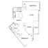 Modern floor plan showcasing a 2-bedroom apartment with open-concept living, dining area, and sleek kitchen with patio access.