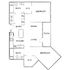Elegant floor plan showcasing 2 bedrooms with walk-in closets, bright living and dining area, modern kitchen, and private patio.