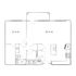 Modern 2D floor plan featuring a spacious open-concept living and dining area, two bedrooms, and a well-equipped kitchen.