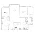 Contemporary floor plan featuring 2 bedrooms, an open-concept living space, modern kitchen, and two bathrooms.